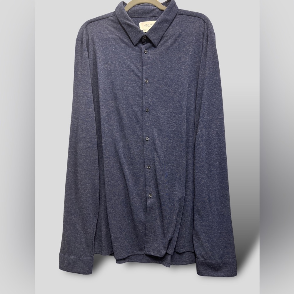 MINISTRY OF SUPPLY Mens Dress Shirt Blue XXL Soft Spun Merino Wool Blend Stretch
